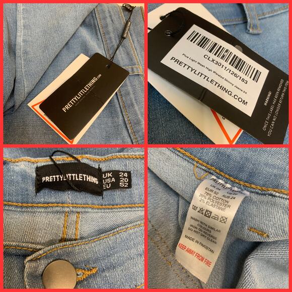 PRETTYLITTLETHING PLUS Light Wash Hi Waist Skinny Jeans Sz 20 - Picture 11 of 15